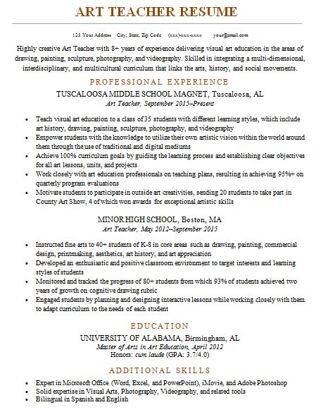 Art Teacher CV in Word With Modren - Today Cv